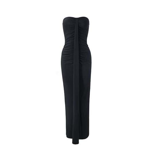 Damen Maxikleid mit schickem trägerlosem Design und figurschmeichelnder Raffung EB