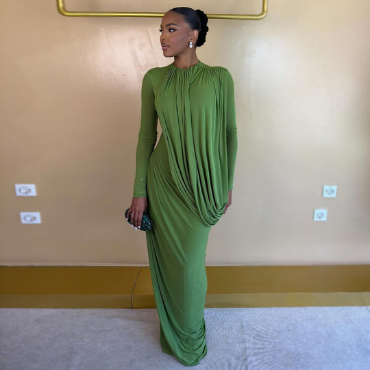 Damen Maxikleid mit innovativem Drapé und figurbetontem Schnitt EB