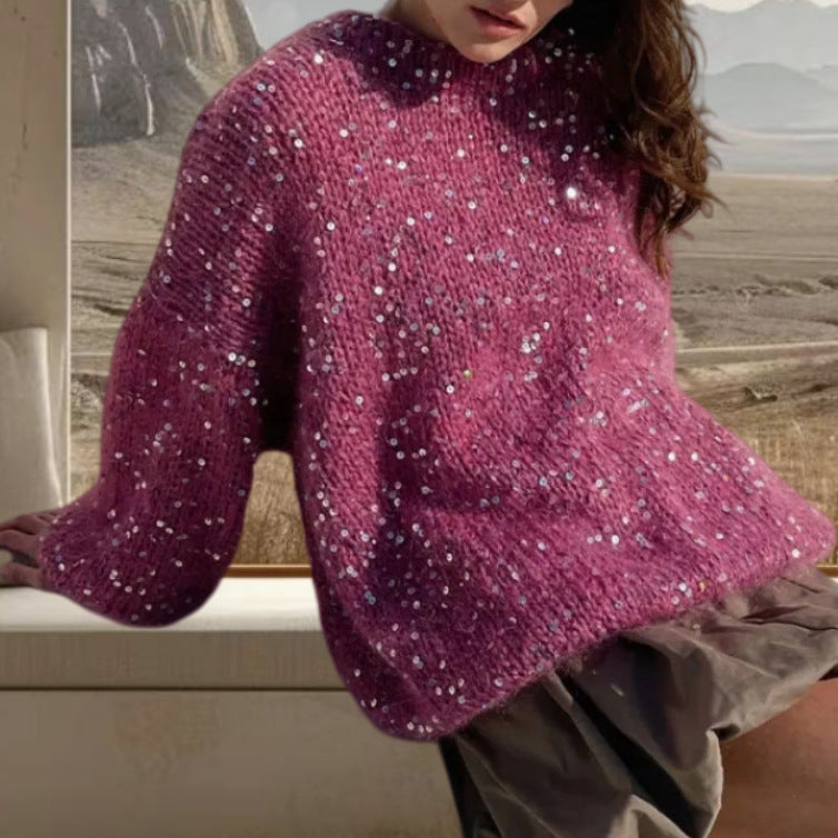 Damen Glitzernder Strickpullover mit weitem Schnitt und eleganten Akzenten EB