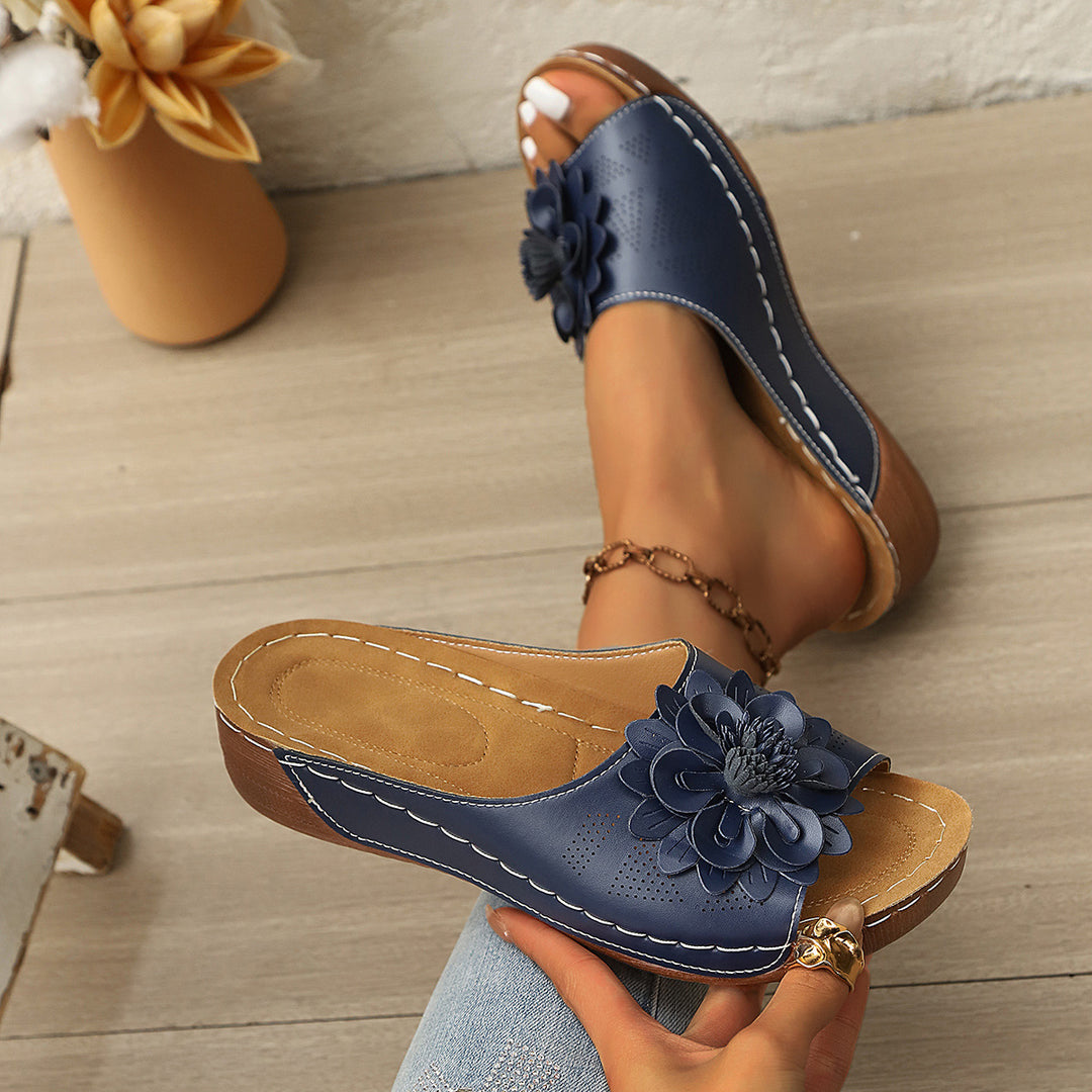 Damen Wedge-Pantoletten mit floralem Detail EB