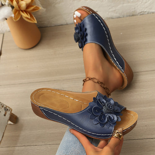 Damen Wedge-Pantoletten mit floralem Detail EB