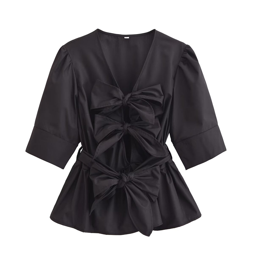 Damen elegante Bluse mit Schleifendetails EB