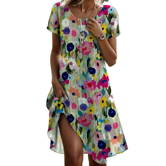 Damen lässiges Maxikleid mit floralem Muster und Beinschlitz EB