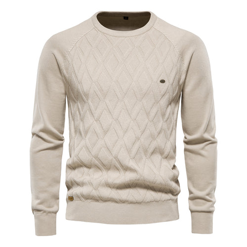 Herren Strickpullover mit strukturierter Rautenmuster-Optik und modischem Rundhalsausschnitt EB
