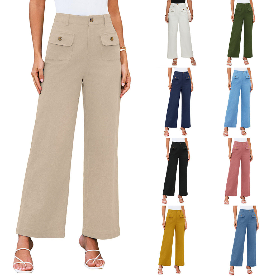 Damen Weit geschnittene Cargo-Hose mit praktischen Taschen und hohem Bund EB