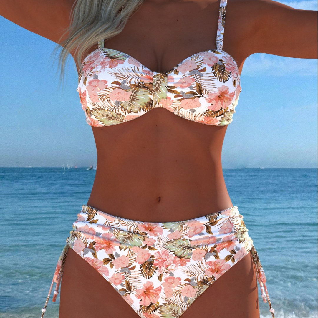 Damen Wickel-Bikini-Set mit floralem Design und hohem Bund EB
