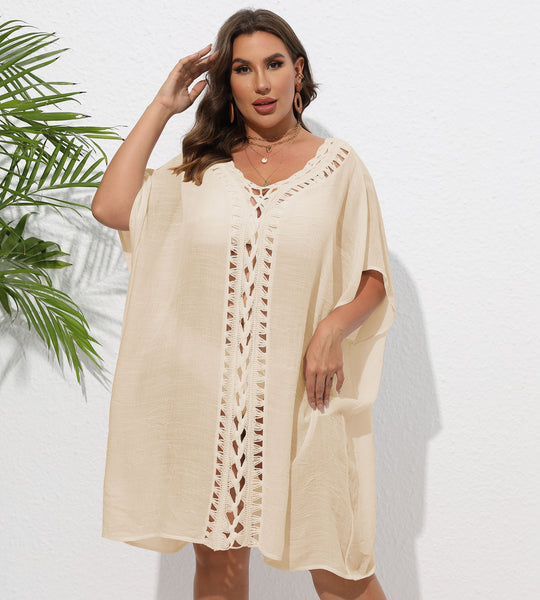 Damen Luftiger Strandkimono mit dekorativer Häkelspitze EB