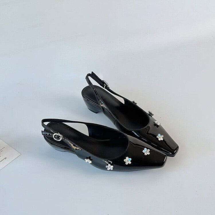 Damen Slingback-Pumps mit floralen Strassverzierungen und elegantem Schnitt EB