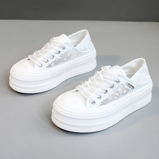 Damen Plateau Sneakers mit atmungsaktiver Mesh-Oberfläche und rutschfester Sohle EB