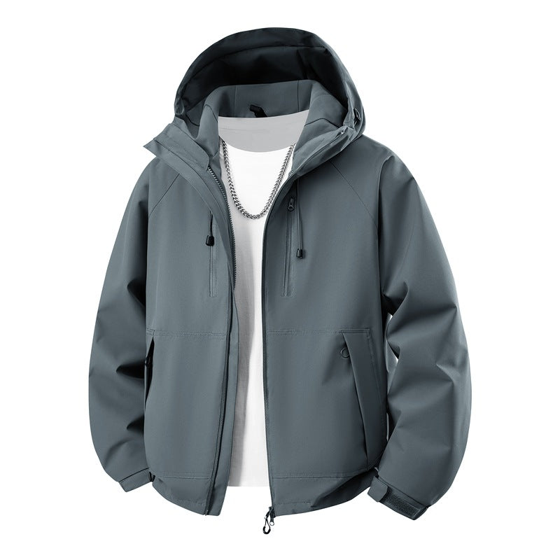 Herren matte Softshell-Kapuzenjacke mit verschweißten Nähten, Zweiwege-Reißverschluss und verstellbarem Kordelsaum EB