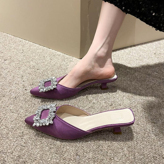 Damen elegante Slingback-Mules mit funkelndem Schmuckdetail EB