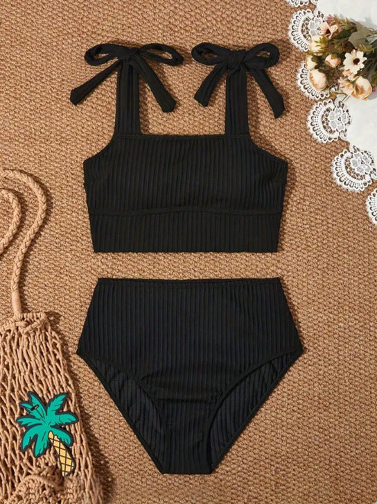 Damen Hochtailliertes Bikini-Set mit Bindebändern EB