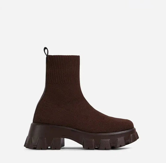 Damen trendige Stiefel mit hohem Schaft und robustem Plateau EB