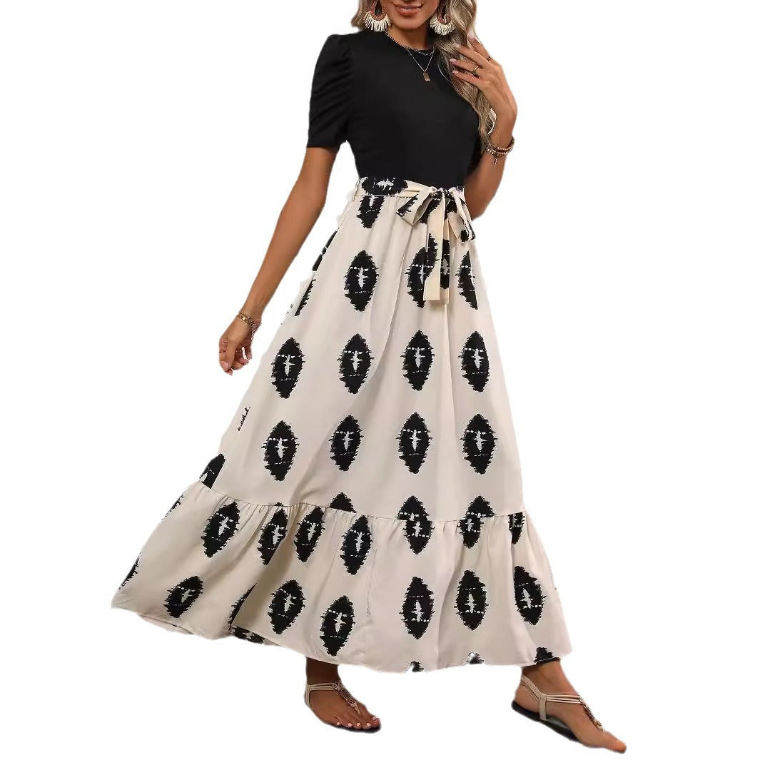 Damen Maxikleid mit voluminösem Rock und tailliertem Oberteil EB