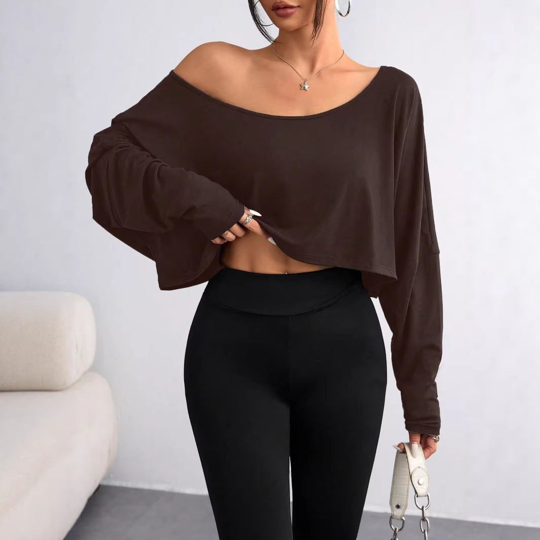 Damen Lässiges Crop-Top mit weitem Schnitt und asymmetrischem Ausschnitt EB