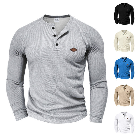 Herren nan strukturiertes Waffel-Henleyshirt mit Raglanärmeln, verstärkter Knopfleiste und figurbetontem Schnitt EB