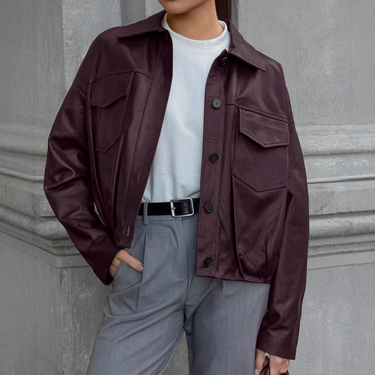 Damen Kunstlederjacke mit praktischen Taschen und modernem Schnitt EB