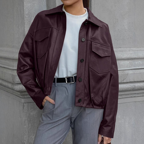 Damen Kunstlederjacke mit praktischen Taschen und modernem Schnitt EB