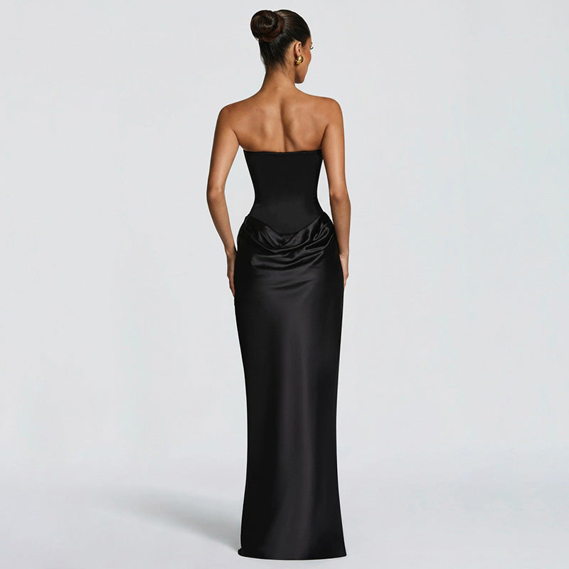 Damen Elegantes Abendkleid mit hohen Kragen und fließendem Schnitt EB