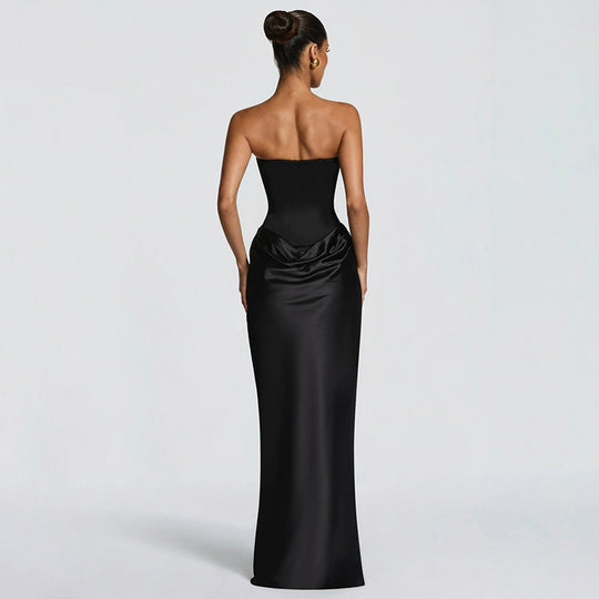 Damen Elegantes Abendkleid mit hohen Kragen und fließendem Schnitt EB