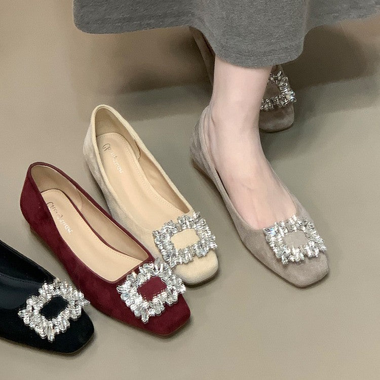 Damen elegante Ballerinas mit funkelndem Strass-Akzent und hochwertiger Oberflächenstruktur EB