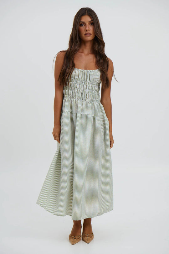 Damen luftiges Maxikleid mit Gummizug und Taschen EB