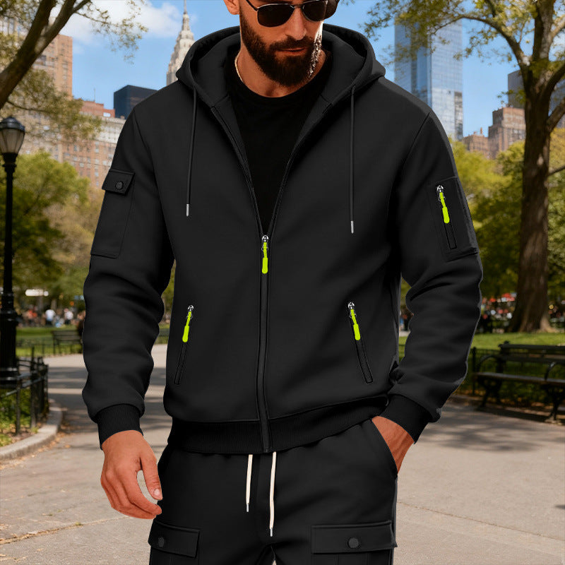 Herren nan Kapuzenjacke mit wasserabweisenden Reißverschlüssen und multifunktionalen Taschen EB