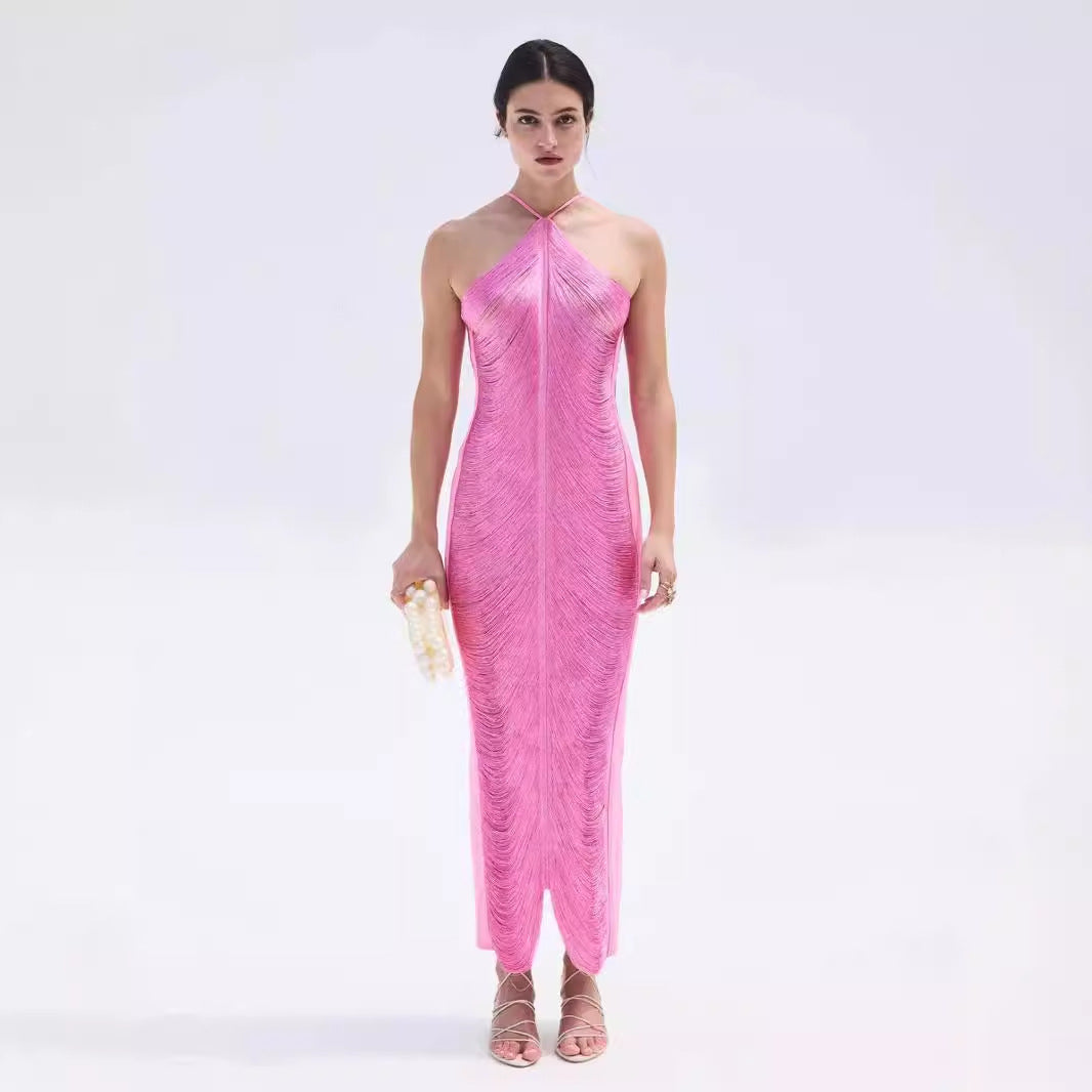 Damen Langkleid mit raffiniertem Schlitz und elegantem Kragen EB