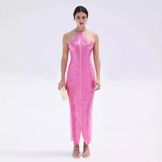 Damen Langkleid mit raffiniertem Schlitz und elegantem Kragen EB