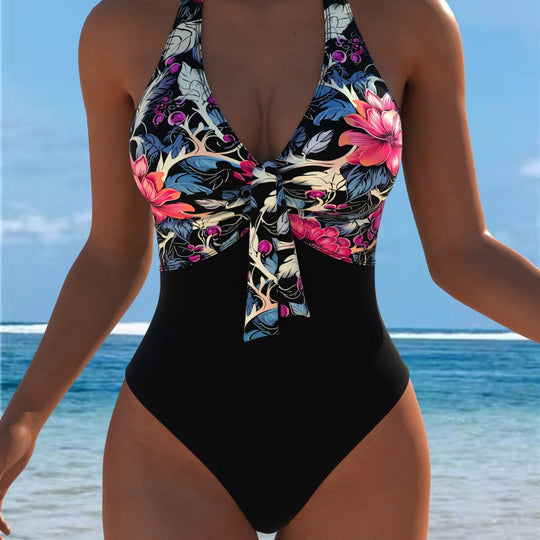 Damen moderner Badeanzug mit floralem Muster und schmeichelndem Schnitt EB