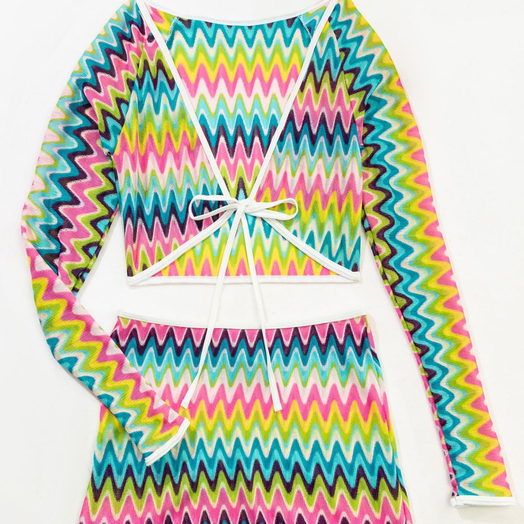 Damen Bunt gemustertes Crop-Top und Rock-Set EB