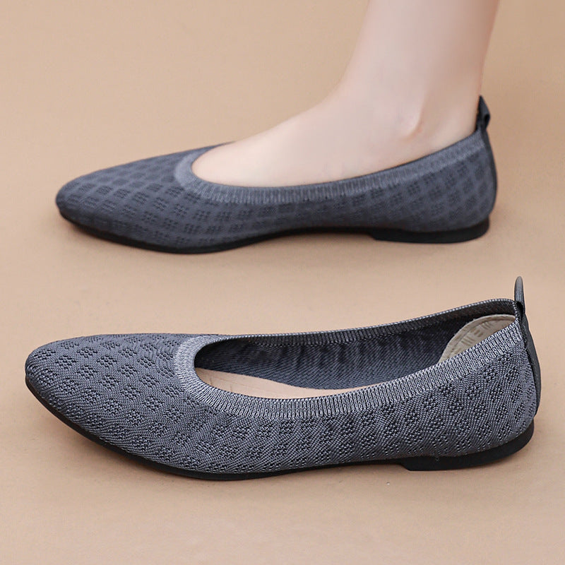 Damen atmungsaktive und elegante Ballerinas mit flexiblem Strickdesign EB