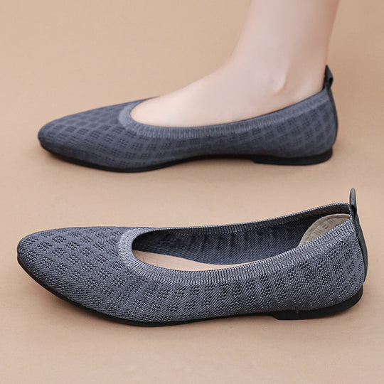 Damen atmungsaktive und elegante Ballerinas mit flexiblem Strickdesign EB