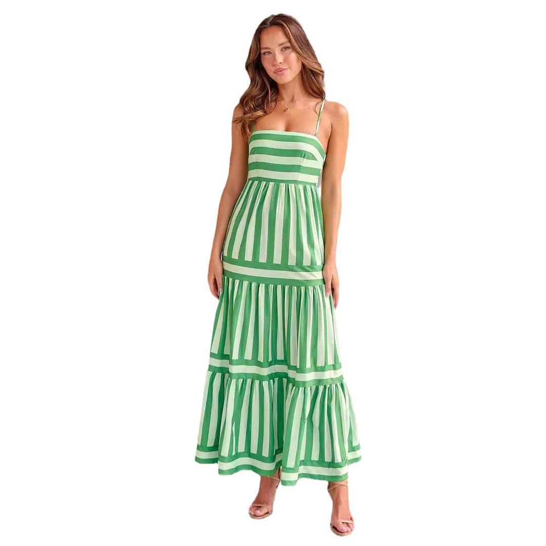 Damen Maxikleid mit schmalen Trägern und gestreiftem Design EB