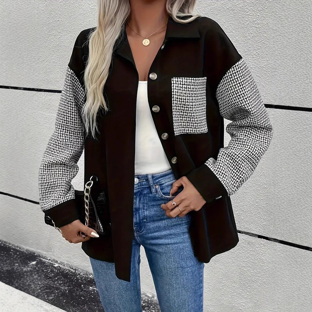 Damen Overshirt mit Karomuster und kontrastierenden Ärmeln EB