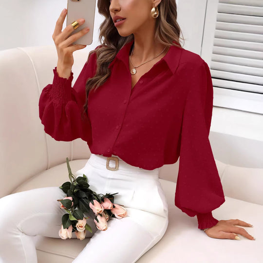 Damen Cropped-Bluse mit Struktur, Puffärmeln und Smokbündchen EB