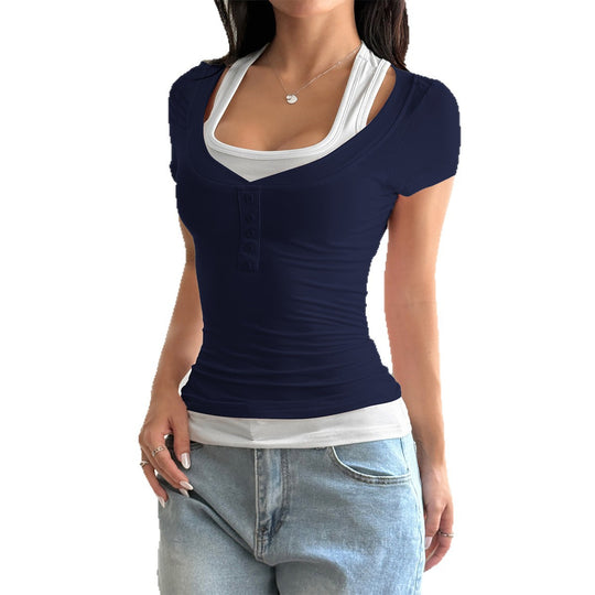 Damen Rippstrick-Oberteil mit knopfleiste und lässigem Schnitt EB