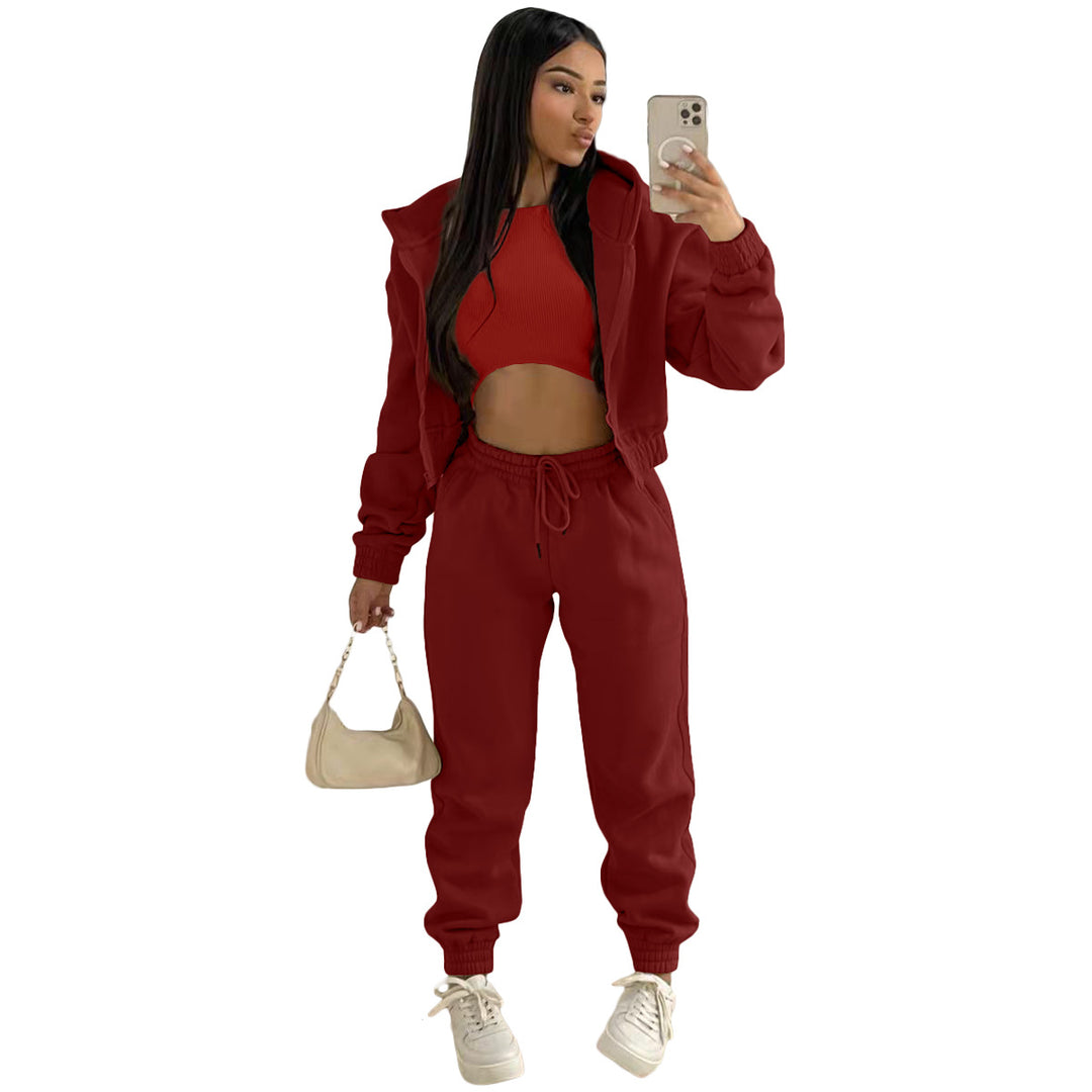 Damen stylischer Sportanzug mit lässiger Kapuzenjacke und elastischen Bundelementen EB
