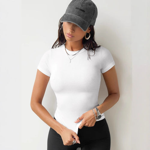 Damen Figurbetontes Kurzarmshirt mit strukturiertem Design Heidi-Mode