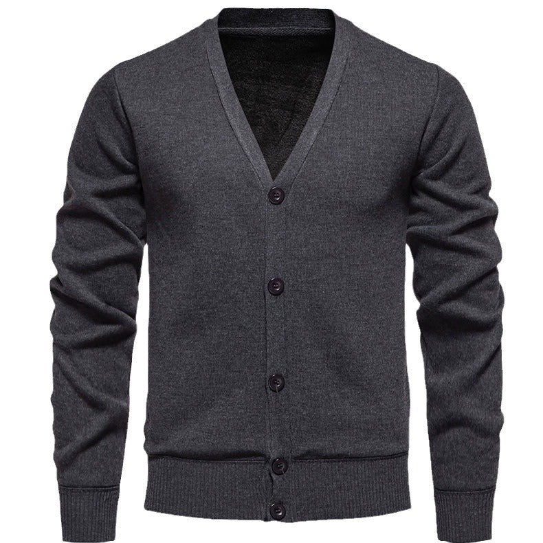Herren kuschelige Strickjacke mit V-Ausschnitt und Knopfleiste EB