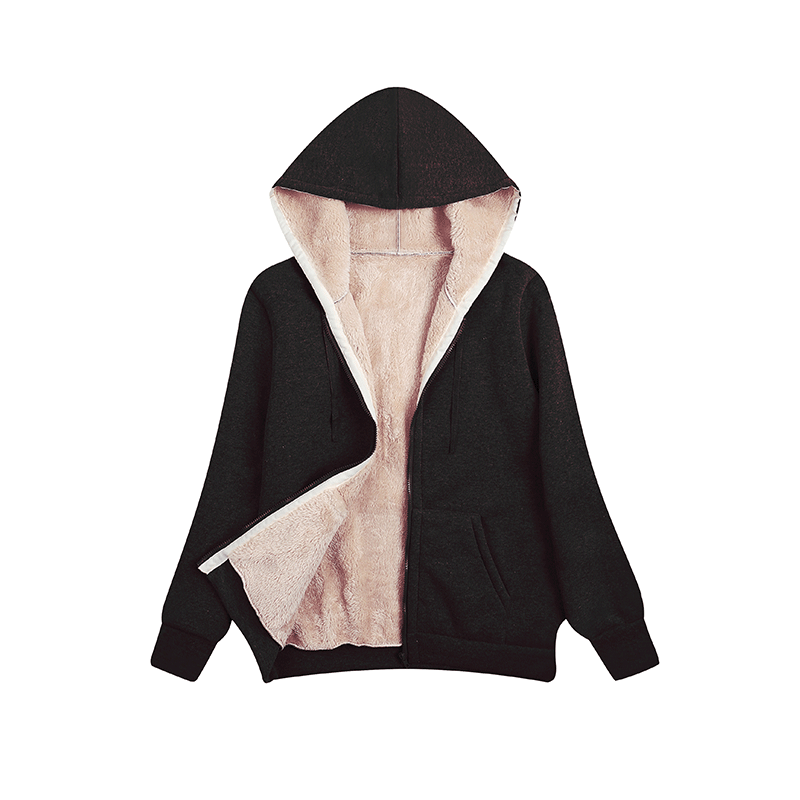 Damen kuschelige Fleecejacke mit Kapuze und Taschen EB
