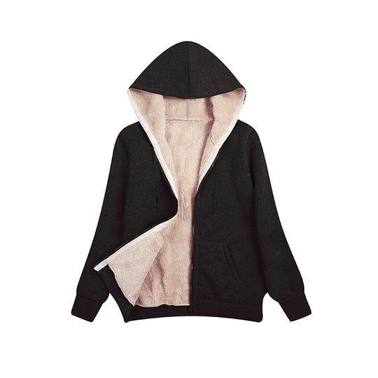 Damen kuschelige Fleecejacke mit Kapuze und Taschen EB