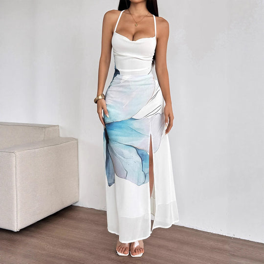 Damen Maxikleid mit zartem Blumenmotiv und spielerischen Spaghettiträgern EB