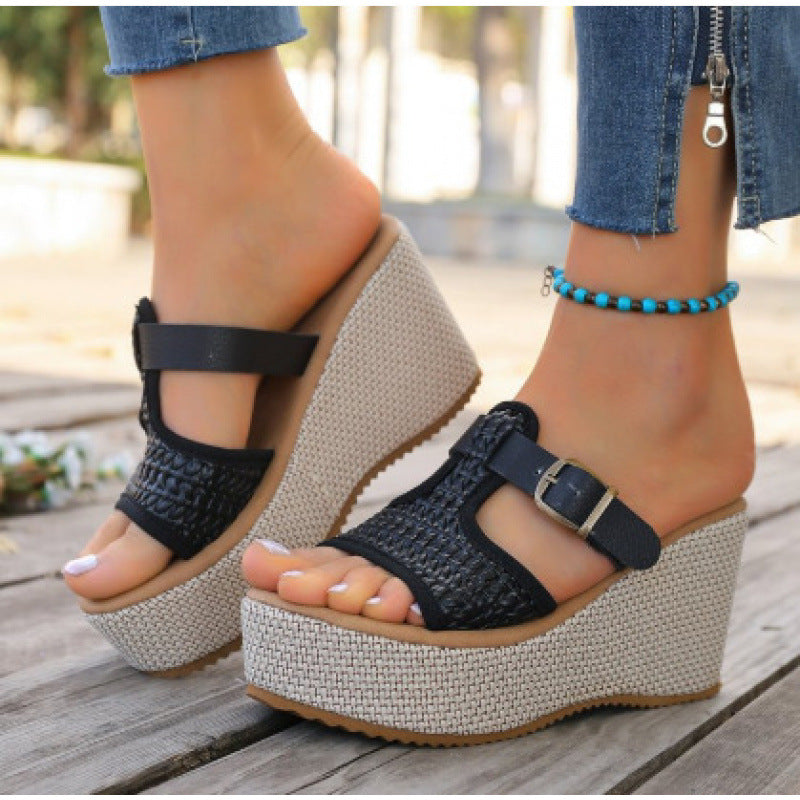Damen Wedge-Pantoletten mit geflochtenem Riemen und komfortablem Fußbett EB