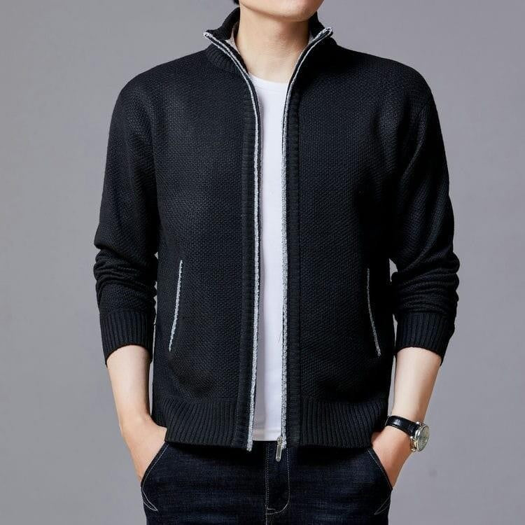 Herren Strickjacke mit modernem Zipper und hohen Kragen EB