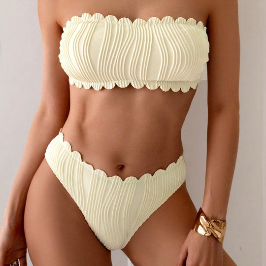 Damen Bandeau-Bikini mit modischem Wellenmuster EB