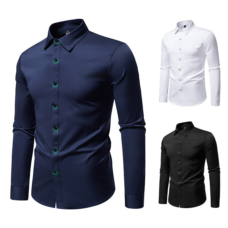 Herren elegantes Langarmhemd mit kreativen Stickdetails EB