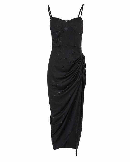 Damen elegantes Wickelkleid mit schimmerndem Sternenmuster EB