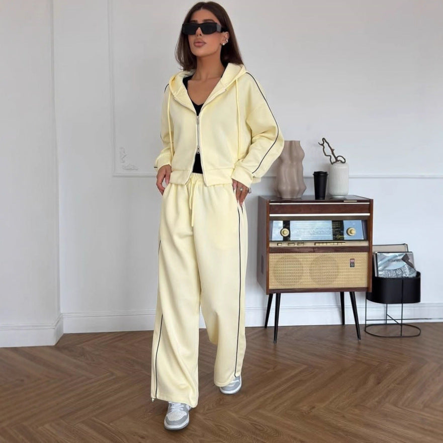 Damen Lässiges zweiteiliges Lounge-Set mit oversized Zipjacke und weitem Kordelzug-Hosenbund EB