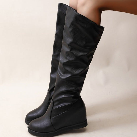 Damen Overknee-Stiefel mit schickem Raffungseffekt und modischem Blockabsatz EB